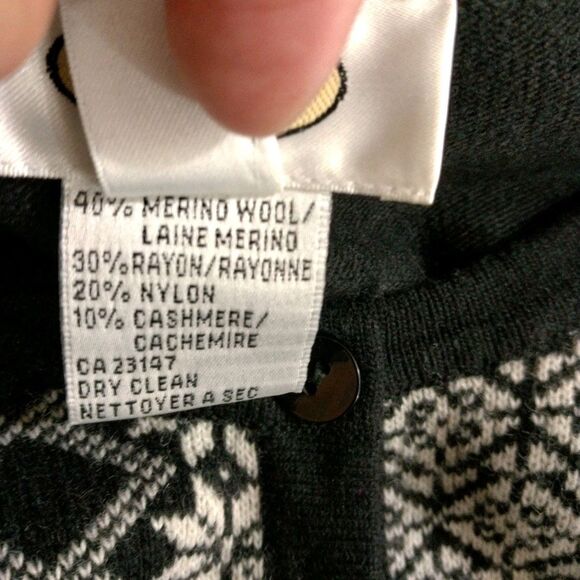 Talbots Womens Large Cardigan Sweater Black White Merino Wool Cashmere Blend - Picture 7 of 7